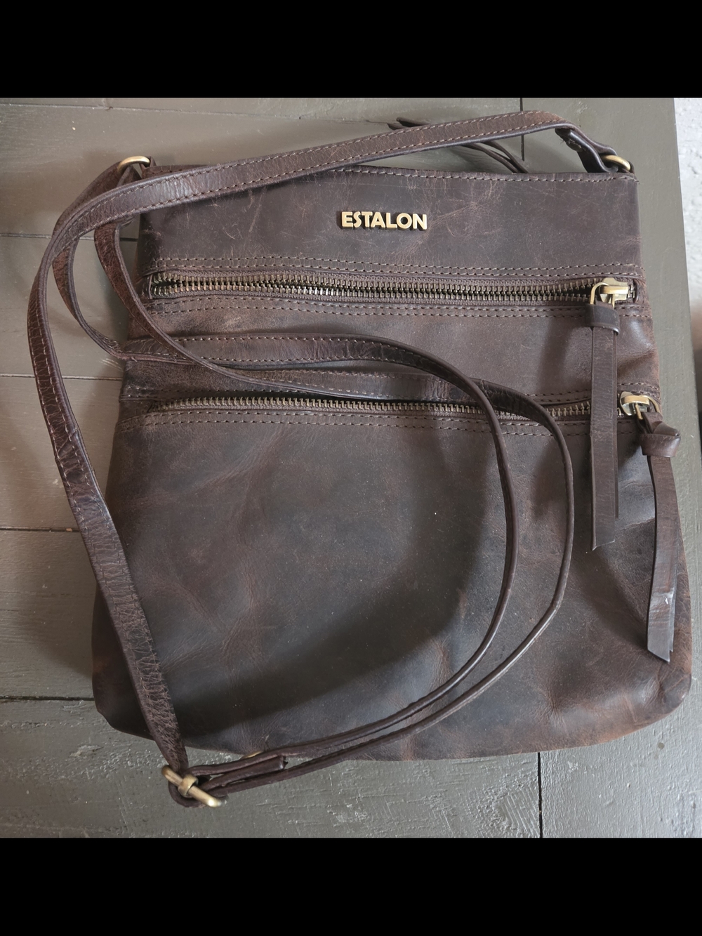 Estalon Dark Brown Leather Crossbody Messenger Bag